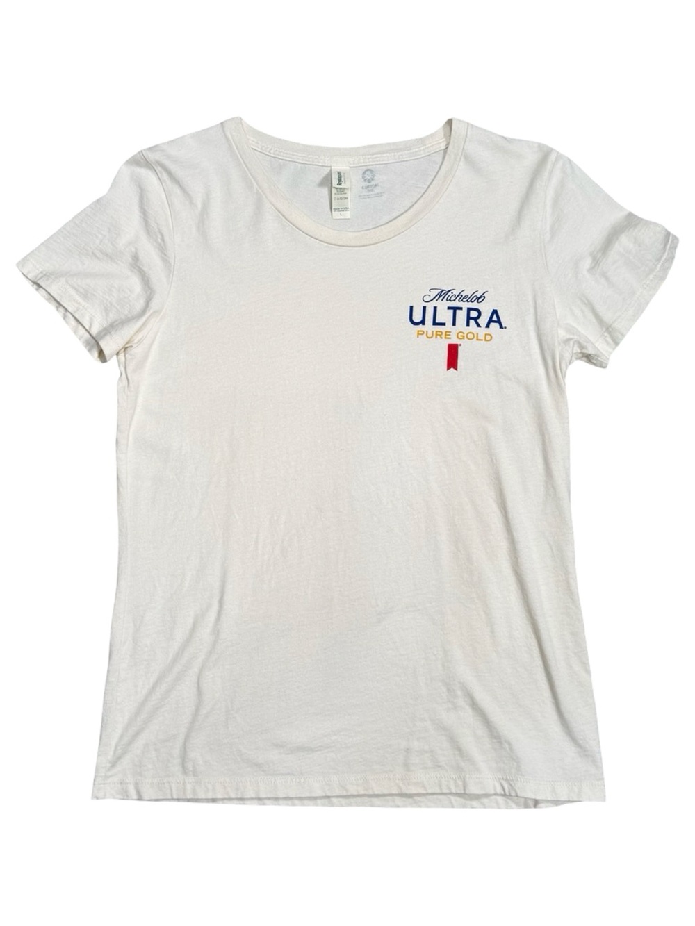 Michelob Ultra Pure Gold Cotton Short Sleeve Shirt Cream L